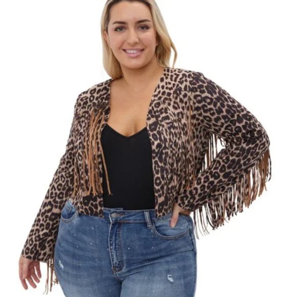 new VOCAL CROPPED leopard ANIMAL PRINT JACKET fringe SM-3X western cowgirl - Picture 6 of 8